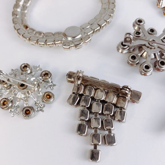 VTG Lot Of 6 Brooches Mid Century Rhinestone Silver Tone 1950s 1960s - Picture 11 of 11